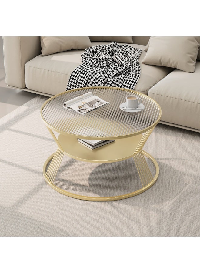 Generic Glass Coffee Table, Metal Frame Round Low Table with Glass Top and Open Shelf Storage for Living Room, Modern Center Table 2 Tier Sofa Side Table for Home Office, 60cm Dia, JJT-C (Gold)  - Image 2