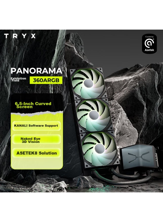 Tryx Panorama Display 360 Water-cooled Cpu Cooler, Argb Black, 6.5-inch Curved Screen, Asetek8, Ki Software, Naked Eye 3d Visualization - Image 1