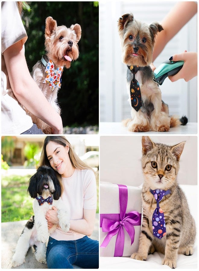 Reginary 100 Pieces Dog Bow Tie Collar Set Include 30 Pcs Neckties, 30 Pcs Collar Flowers and 40 Dog Bowties Adjustable Pet Accessories for Small Medium Pet Supply(Planet Pattern) - Image 4