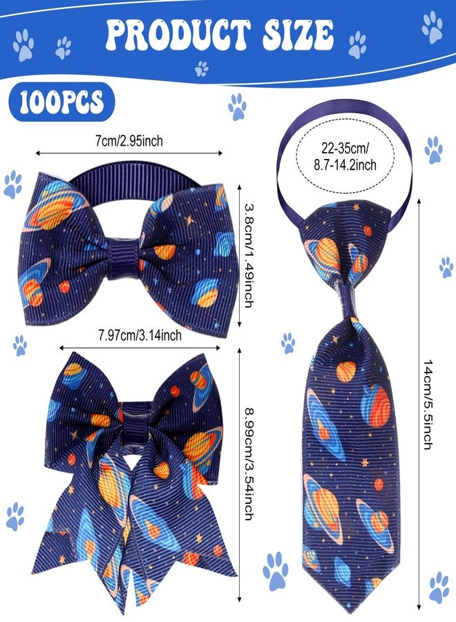 Reginary 100 Pieces Dog Bow Tie Collar Set Include 30 Pcs Neckties, 30 Pcs Collar Flowers and 40 Dog Bowties Adjustable Pet Accessories for Small Medium Pet Supply(Planet Pattern) - Image 2