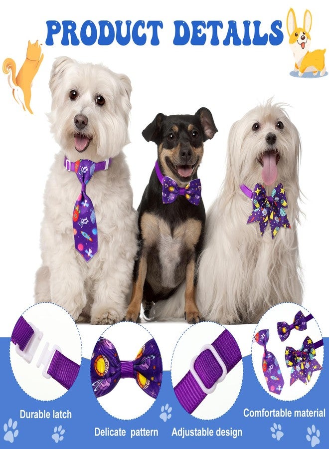 Reginary 100 Pieces Dog Bow Tie Collar Set Include 30 Pcs Neckties, 30 Pcs Collar Flowers and 40 Dog Bowties Adjustable Pet Accessories for Small Medium Pet Supply(Planet Pattern) - Image 3