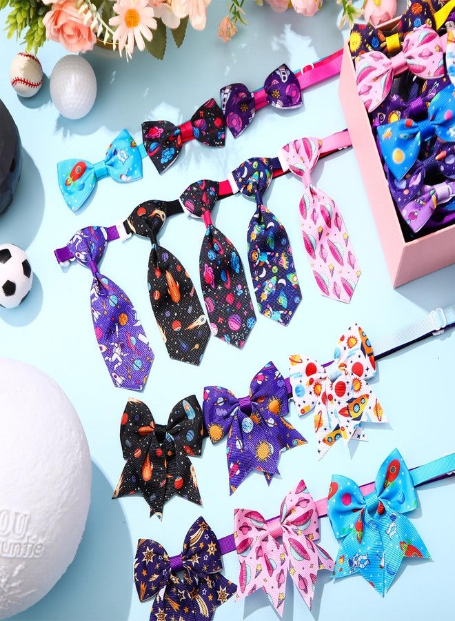Reginary 100 Pieces Dog Bow Tie Collar Set Include 30 Pcs Neckties, 30 Pcs Collar Flowers and 40 Dog Bowties Adjustable Pet Accessories for Small Medium Pet Supply(Planet Pattern) - Image 5
