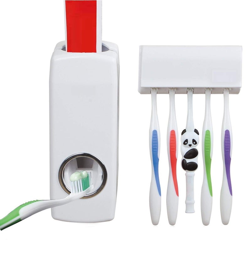 Whitecloud TRANSFORMING HOMES® Plastic Toothpaste Dispenser Automatic with 5 Toothbrush Holder(201-13) - Image 1