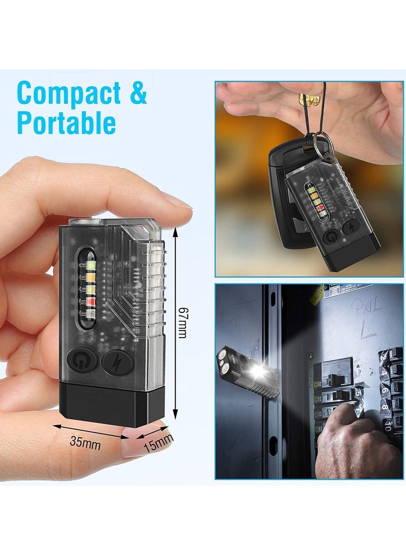 Powerful Mini EDC LED Flashlight, Super Bright 1000 Lumens, 365nm UV Red Green Blue Light, Portable Mini USB-C Rechargeable Pocket Keychain Flashlight, 14 Modes, Magnetic Tail, Whistle (Black)  - Image 2