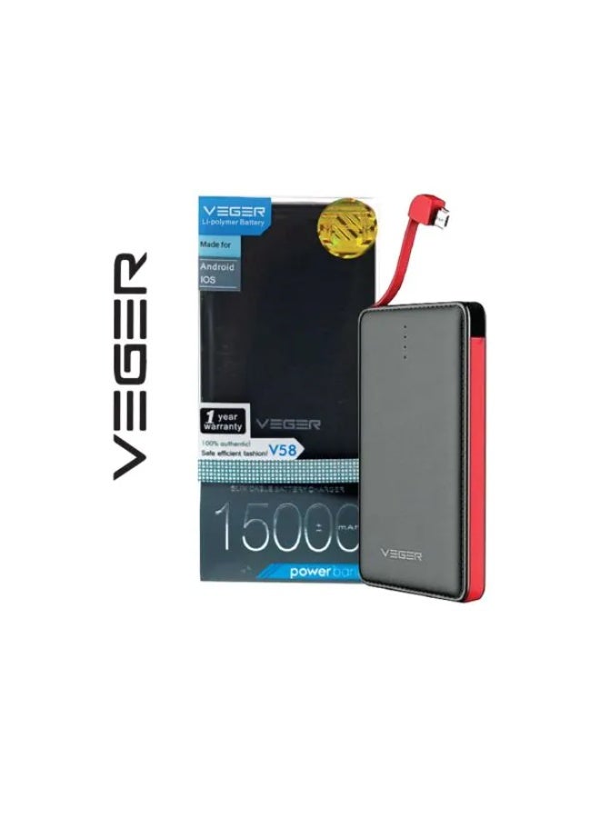 Veger V58 15000mAh Power Bank, Fast Charging Portable Battery Pack - Image 3