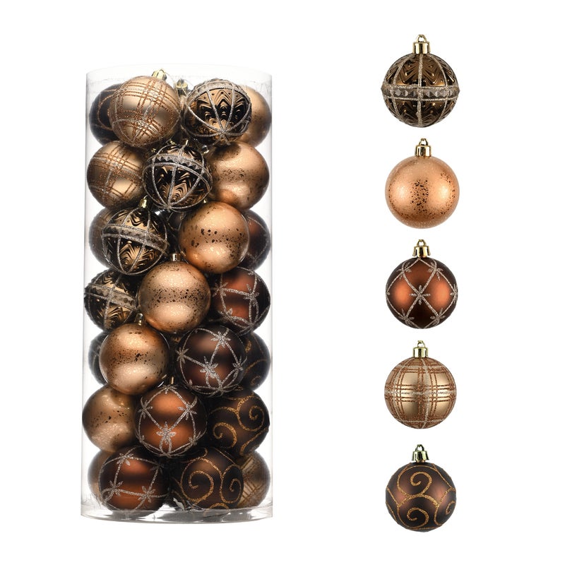Valery Madelyn Christmas Ornaments Set 35ct 236 Inches Brown Copper Gold Shatterproof Christmas Tree Decorations Luxury Hanging Ball Ornaments Bulk for Xmas Holiday Party Decor