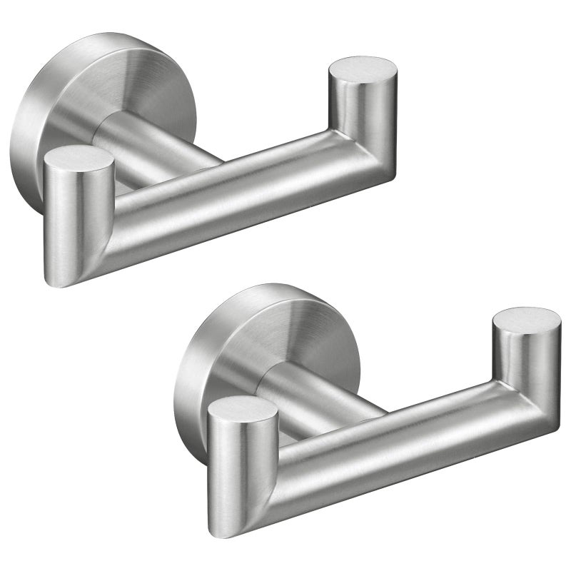Angle Simple Towel Hook Brushed Nickel 2 PCS SUS304 Stainless Steel Double Robe Hook Bathroom Towel Holder Wall Mount