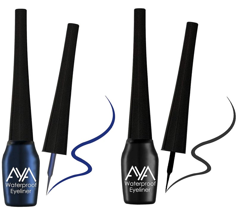 AYA Waterproof Long Lasting Smudge Transfer proof Liquid Eye Makeup Eyeliner Set Of 2 Black and Blue 10 ml - Image 1