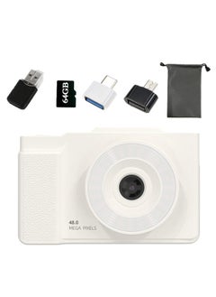 Generic 6400W HD Flip Screen Micro Single Digital Camera Card Machine Shooting Camera Student Entry Level CCD Camera-Body Color:White (flip Screen) + 64g Memory Card + Card Reader + 2 Conversion Heads + Bag  - Image 1
