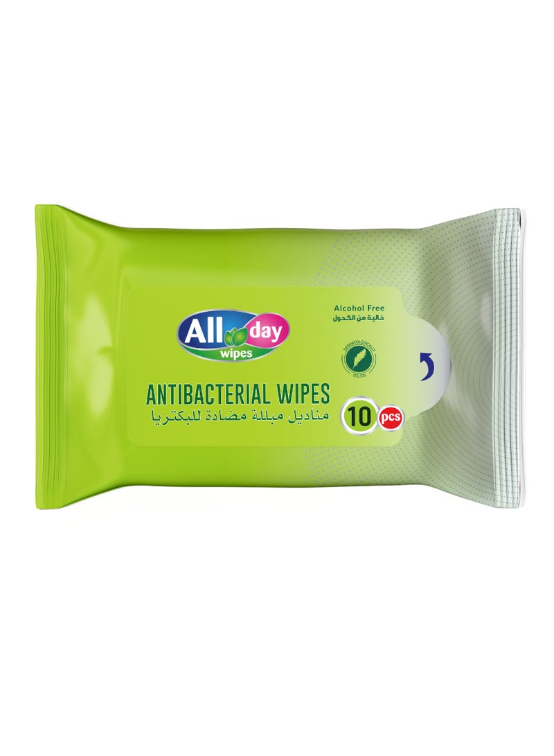 All day wipes All Day Anti-Bacterial Wet Wipes-10 Count: Kills 99.9% of Germs. Keep your environment clean and germ-free. Designed for everyday use. Multi-purpose wipes. Bleach-free. - Image 1