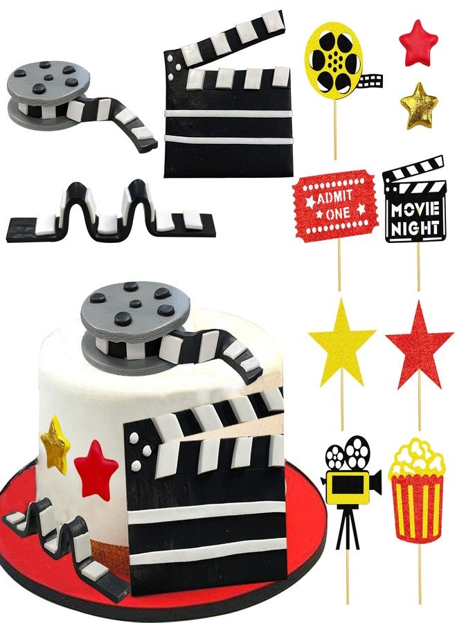 KDPATFAV 12 PCS Cake Topper Glitter Cupcake Toppers Picks Movie Night Birthday Party Decoration for Movie Theme Birthday Party Baby Shower Supplies - Image 1