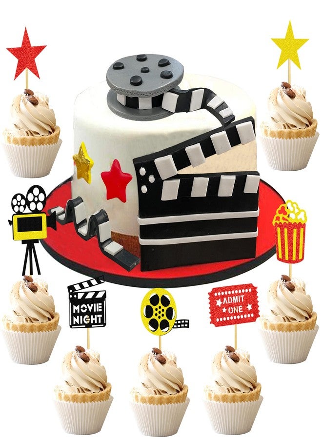 KDPATFAV 12 PCS Cake Topper Glitter Cupcake Toppers Picks Movie Night Birthday Party Decoration for Movie Theme Birthday Party Baby Shower Supplies - Image 2
