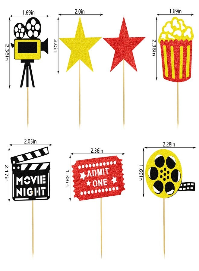 KDPATFAV 12 PCS Cake Topper Glitter Cupcake Toppers Picks Movie Night Birthday Party Decoration for Movie Theme Birthday Party Baby Shower Supplies - Image 3