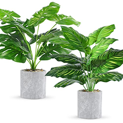 WUKOKU 2 pcs 16" Fake Plants Medium Artificial Plants in Pots Faux Plants Indoor for Home Office Bedroom Desk Kitchen Windowsill Sage Green Decor - Image 1