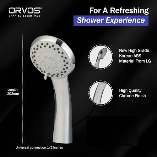 Orvos Hand shower multi-function 5 Modes, 4x4 inches, AquaGlow, Chrome plated with high grade Korean ABS material from LG,1.5 to 1.8 meter flexible shower hose and wall hook, for high end luxury bathrooms - Image 4