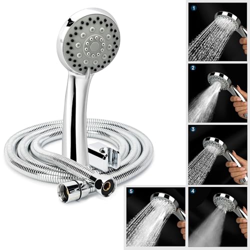 Orvos Hand shower multi-function 5 Modes, 4x4 inches, AquaGlow, Chrome plated with high grade Korean ABS material from LG,1.5 to 1.8 meter flexible shower hose and wall hook, for high end luxury bathrooms - Image 1