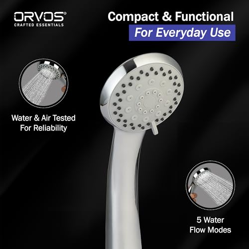 Orvos Hand shower multi-function 5 Modes, 4x4 inches, AquaGlow, Chrome plated with high grade Korean ABS material from LG,1.5 to 1.8 meter flexible shower hose and wall hook, for high end luxury bathrooms - Image 5
