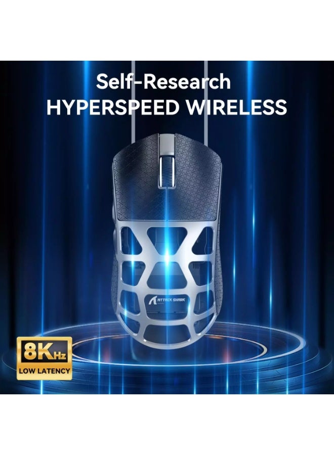 هجوم القرش ماوس ألعاب لاسلكي وسلكي وبلوتوث R3 فائق الخفة 46 جرام مصنوع من سبائك المغنيسيوم، بمعدل استطلاع 8 كيلوهرتز، ومستشعر PAW3395 بدقة 26 ألف نقطة في البوصة قابل للبرمجة مع شريط لاصق - Image 3