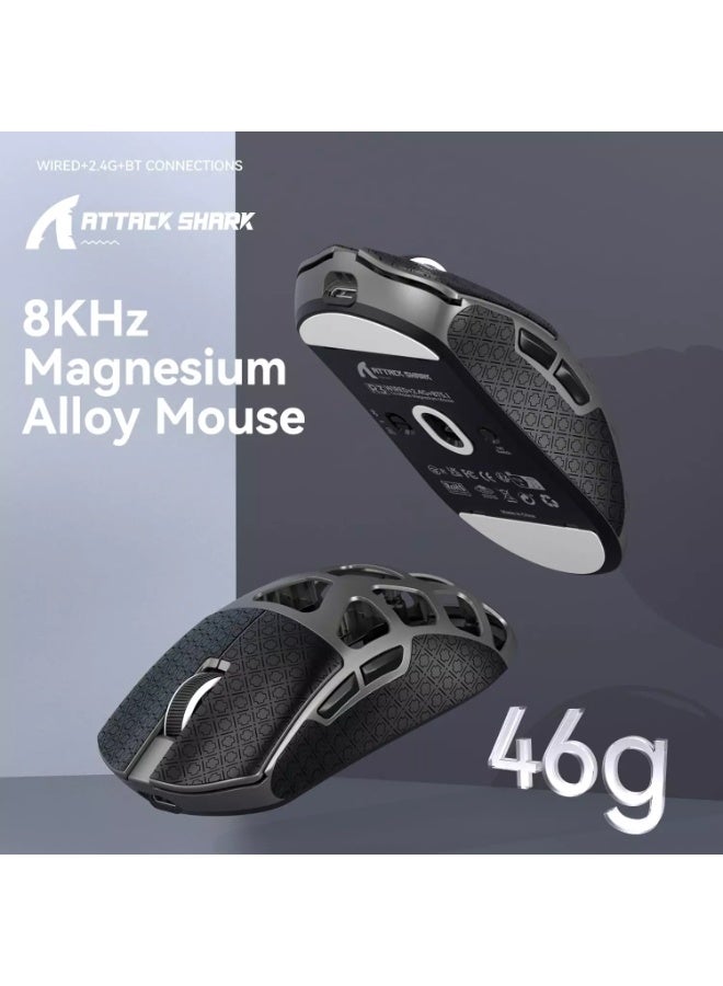 هجوم القرش ماوس ألعاب لاسلكي وسلكي وبلوتوث R3 فائق الخفة 46 جرام مصنوع من سبائك المغنيسيوم، بمعدل استطلاع 8 كيلوهرتز، ومستشعر PAW3395 بدقة 26 ألف نقطة في البوصة قابل للبرمجة مع شريط لاصق - Image 4