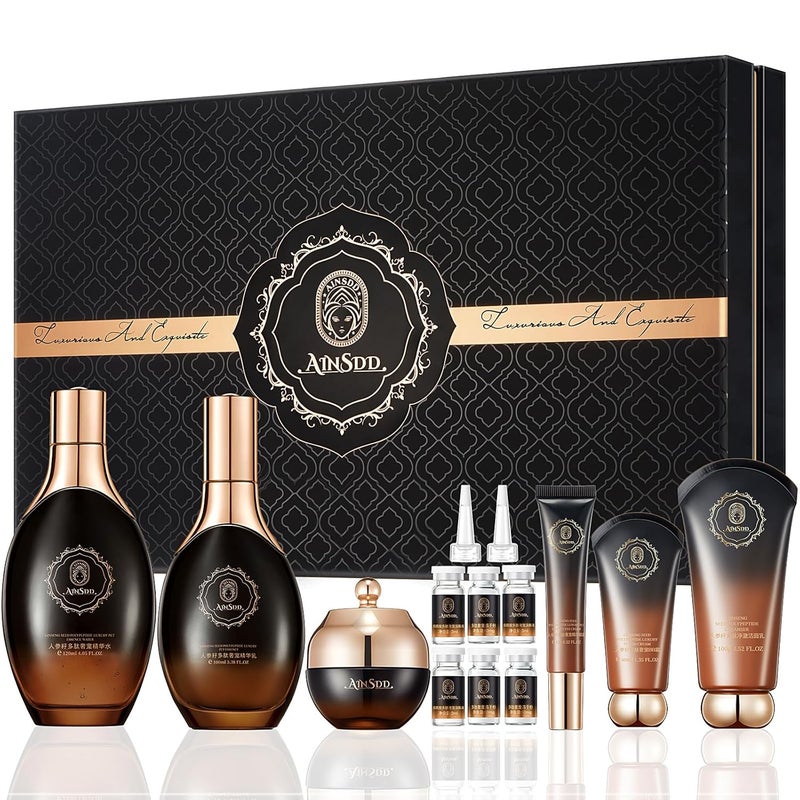 AESTHTANY Ginseng AntiAging Skincare 12Piece Set With Facial Cleanser Face Serum Face Cream Eye Cream Toner Skin Care Kit For Women - Image 1