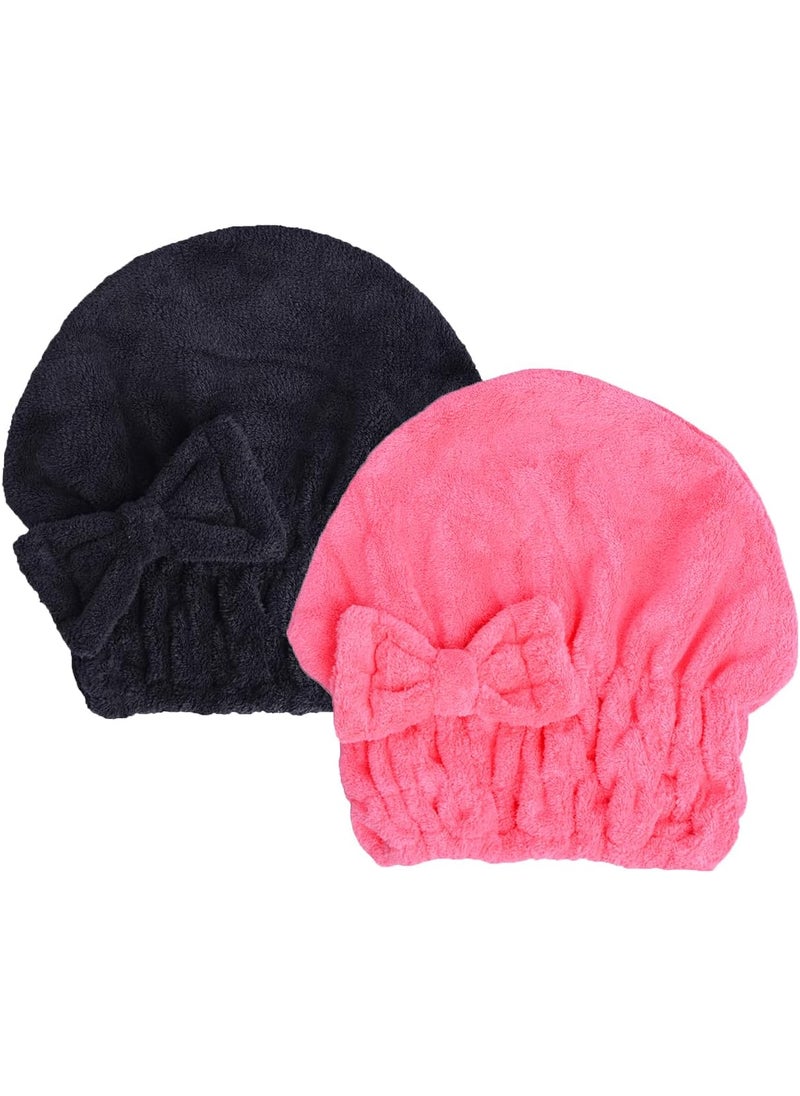 HOPESHINE - Microfiber Hair Towel Cap for Women Wet Short or Long Curly Hair Super Absorbent Quick Dry Turbans Anti Frizz Great Gift for Women and Girls BlackRose red 2 - Image 1