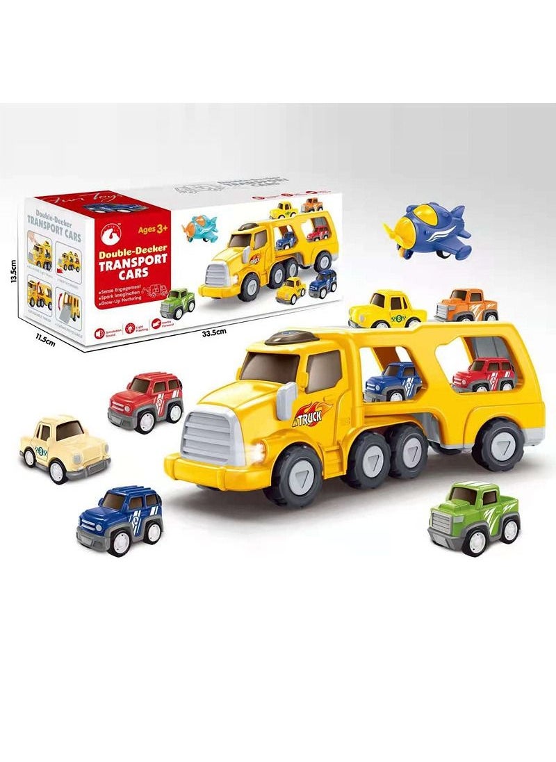 Swift 5 in 1 Double Decker Truck Vehicles Toys, Friction Power Transport Truck Car with Light and Sound Birthday Eid Gifts for Boys Girls Yellow  - Image 2