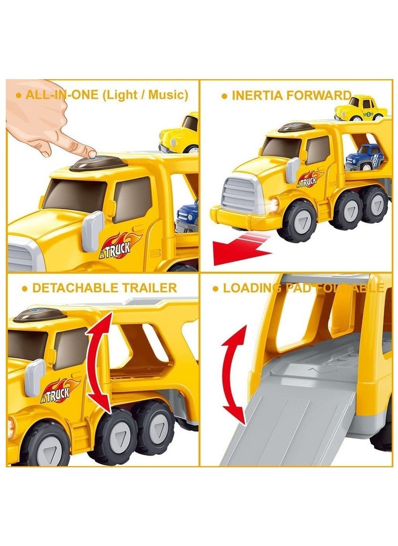 Swift 5 in 1 Double Decker Truck Vehicles Toys, Friction Power Transport Truck Car with Light and Sound Birthday Eid Gifts for Boys Girls Yellow  - Image 4