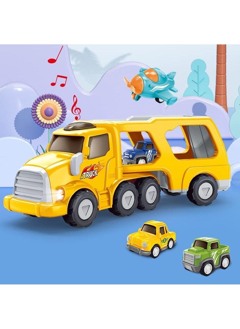 Swift 5 in 1 Double Decker Truck Vehicles Toys, Friction Power Transport Truck Car with Light and Sound Birthday Eid Gifts for Boys Girls Yellow  - Image 3