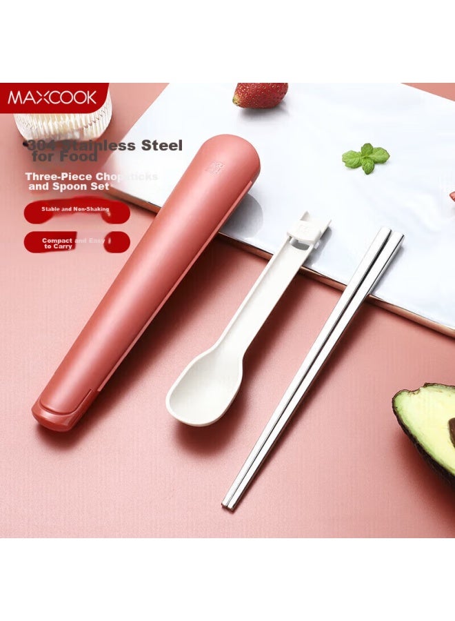 MAX COOK Meichun (maxcook) 304 Stainless Steel Chopsticks And Spoon Cutlery Set, Portable Three-piece Chopsticks And Spoon Set, Finland Red Mcgc0864 - Image 1