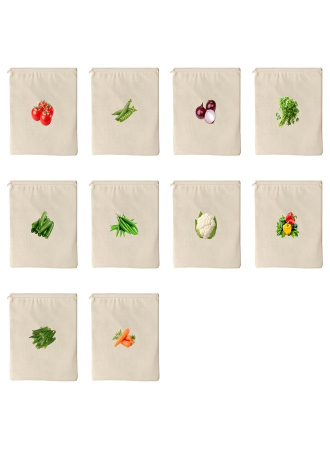 Wrapzy 100% Cotton Reusable Vegetable Bags for Fridge | Eco-Friendly Storage Bags | Washable Breathable Cloth Bags for Vegetables | Plastic-Free Kitchen Organizer | 12x12 Inches | Pack of 10 - Image 1