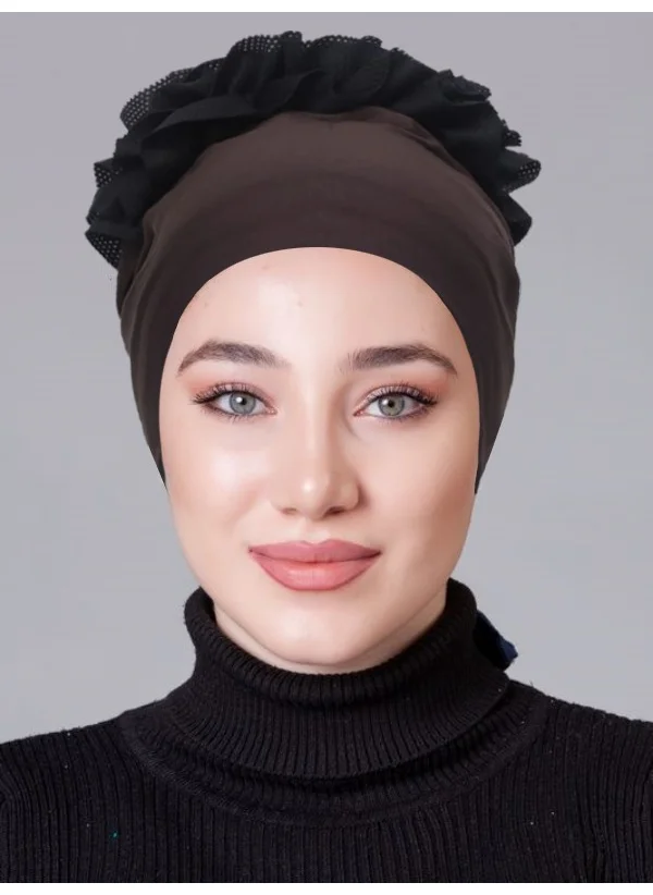 ناناك Brown Lycra Frilly Non-Slip Bonnet