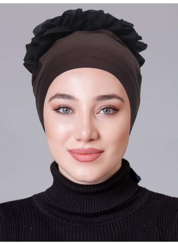 Nanak Brown Lycra Frilly Non-Slip Bonnet  - Image 2