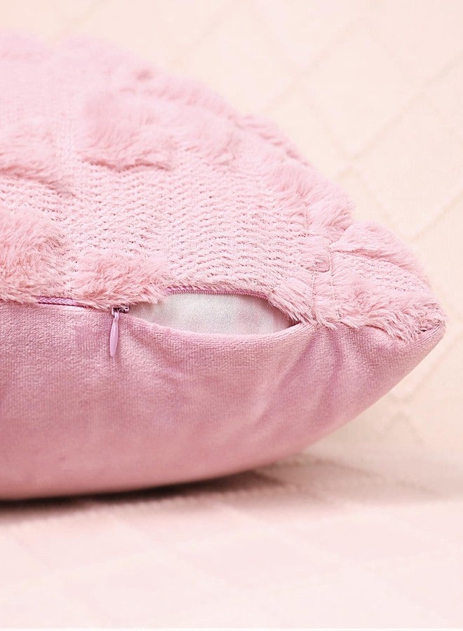 Hongsome Coquette Room Decor-Bow Throw Pillow Covers 18x18in Set of 2,Pink Soft Plush Faux Fur Pillow Case with Bows for Large Couch Sofa Home Indoor Outdoor Holiday Decorations - Image 2