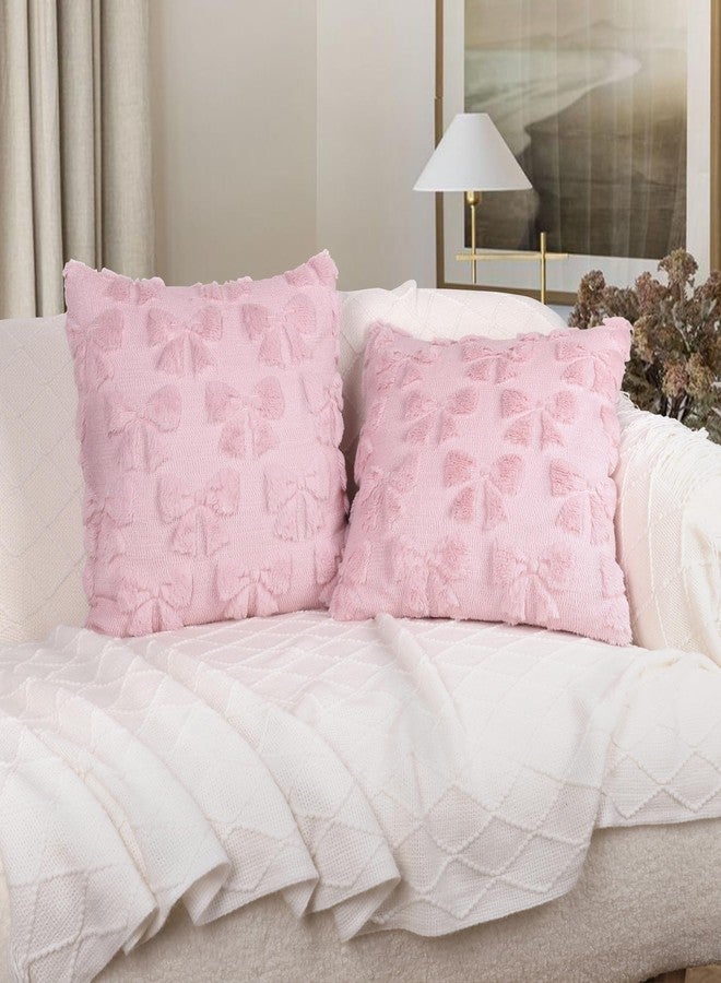 Hongsome Coquette Room Decor-Bow Throw Pillow Covers 18x18in Set of 2,Pink Soft Plush Faux Fur Pillow Case with Bows for Large Couch Sofa Home Indoor Outdoor Holiday Decorations - Image 5