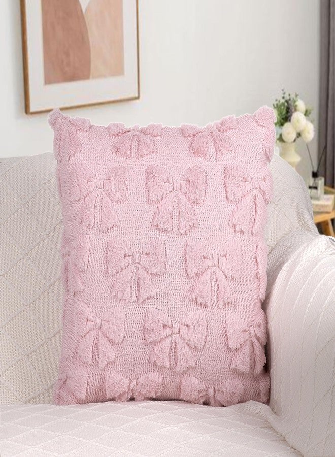 Hongsome Coquette Room Decor-Bow Throw Pillow Covers 18x18in Set of 2,Pink Soft Plush Faux Fur Pillow Case with Bows for Large Couch Sofa Home Indoor Outdoor Holiday Decorations - Image 4