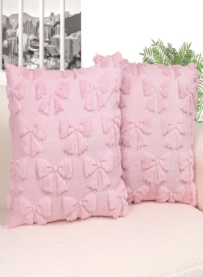 Hongsome Coquette Room Decor-Bow Throw Pillow Covers 18x18in Set of 2,Pink Soft Plush Faux Fur Pillow Case with Bows for Large Couch Sofa Home Indoor Outdoor Holiday Decorations - Image 1