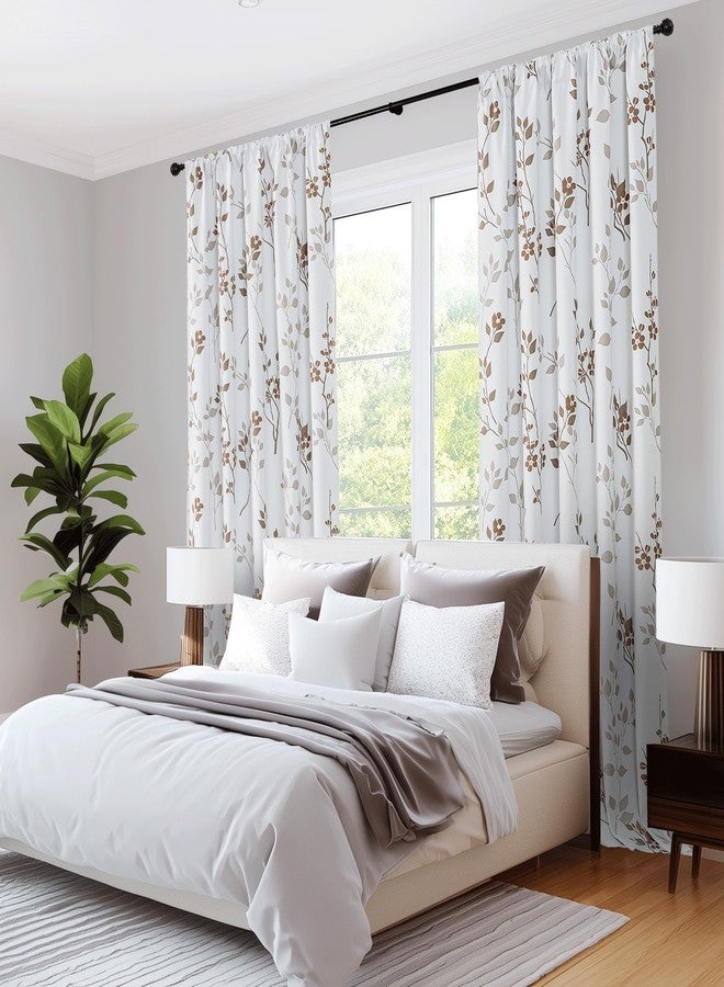 Beauoop Floral 100% Blackout Curtains 63 Inch Length 2 Panels for Bedroom Living Room Tan Brown and White Flower Patterned Room Darkening Thermal Soundproof Rod Pocket Back Tab Window Drapes, 52X63 - Image 5