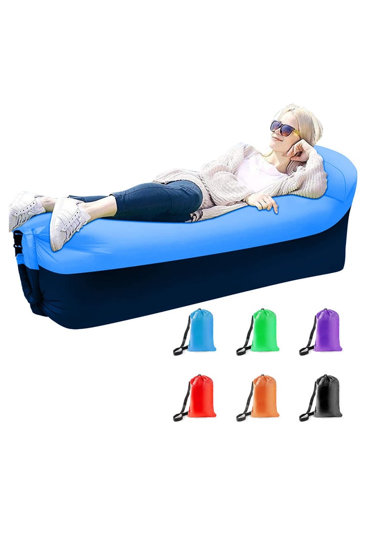 Portable Inflatable Lounger Air Sofa Hammock, Waterproof with Anti-Leak Design, Pillow-Shaped for Extra Comfort, Ideal for Lakeside, Beach, Camping, Picnics & Music Festivals (Blue) - Image 1