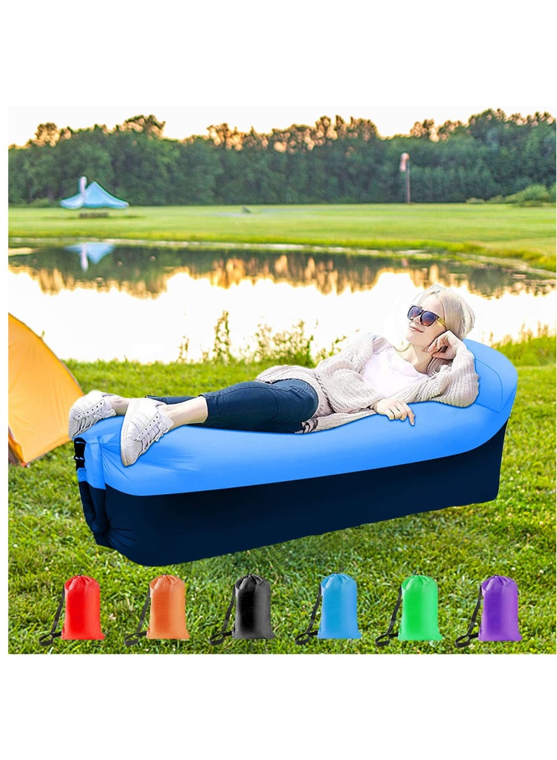 Portable Inflatable Lounger Air Sofa Hammock, Waterproof with Anti-Leak Design, Pillow-Shaped for Extra Comfort, Ideal for Lakeside, Beach, Camping, Picnics & Music Festivals (Blue) - Image 2