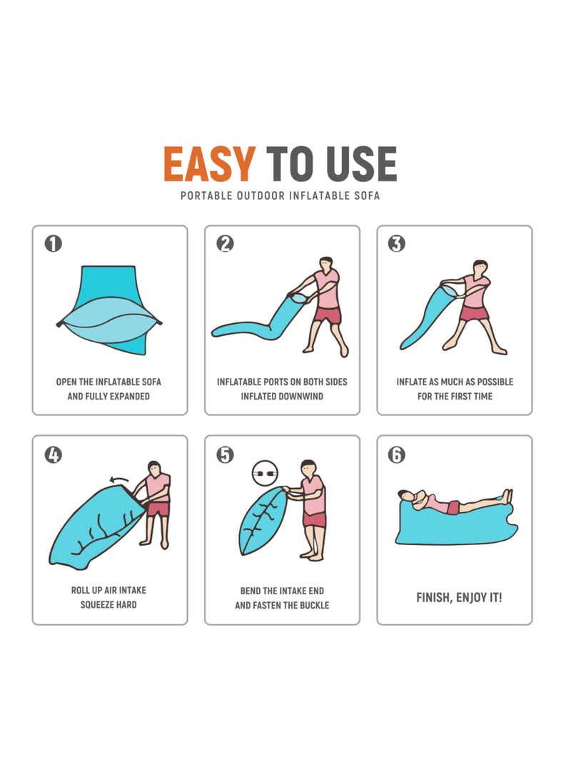 Portable Inflatable Lounger Air Sofa Hammock, Waterproof with Anti-Leak Design, Pillow-Shaped for Extra Comfort, Ideal for Lakeside, Beach, Camping, Picnics & Music Festivals (Blue) - Image 4