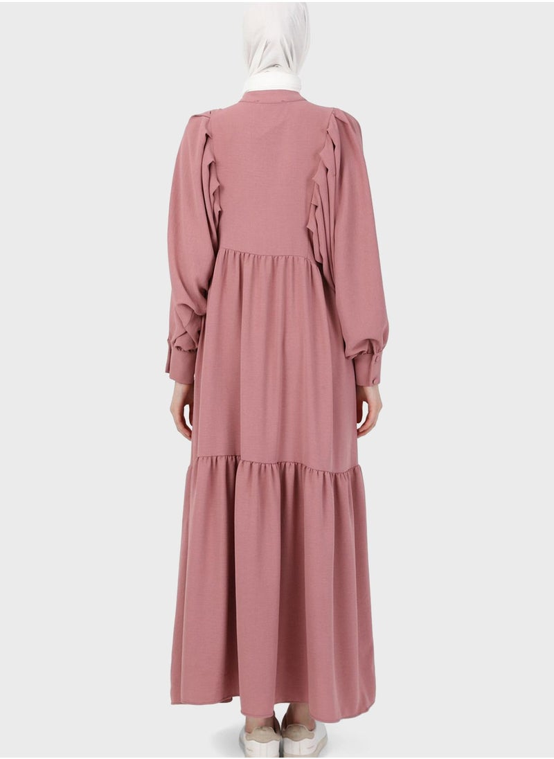 Refka by modanisa - Buttoned Neck Balloon Sleeve Dress - Image 1