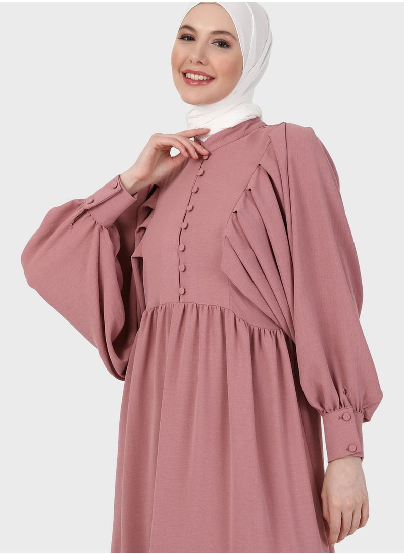 Refka by modanisa - Buttoned Neck Balloon Sleeve Dress - Image 1