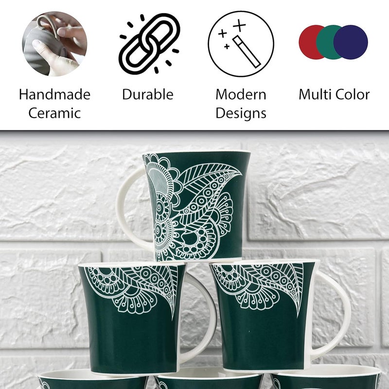 Femora Turquoise Rich Paisley Pattern Tea Mugs Ceramic Tea Cups Coffee Mugs 160 ml 6 Pcs Set Green - Image 2