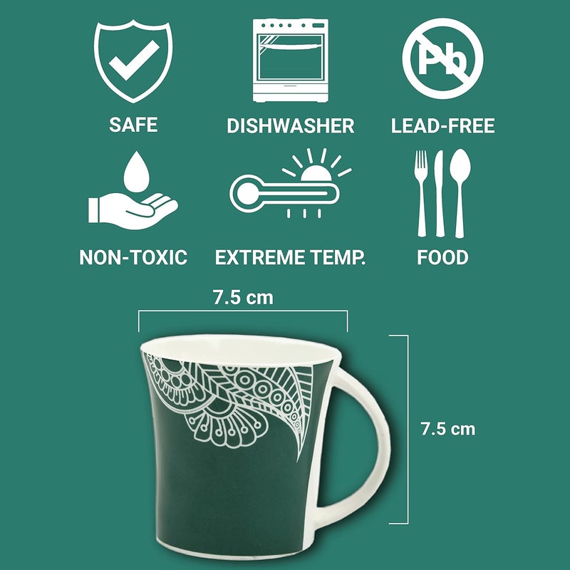 Femora Turquoise Rich Paisley Pattern Tea Mugs Ceramic Tea Cups Coffee Mugs 160 ml 6 Pcs Set Green - Image 4