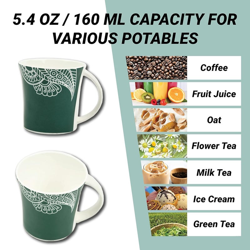 Femora Turquoise Rich Paisley Pattern Tea Mugs Ceramic Tea Cups Coffee Mugs 160 ml 6 Pcs Set Green - Image 5