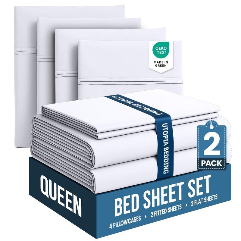 Utopia Bedding Queen Bed Sheets Set Pack of 2 Sheet Sets Perfect for Spa Hotel Guest Bedroom Brushed Microfiber Shrinkage and Fade Resistant Easy Care White - Image 2