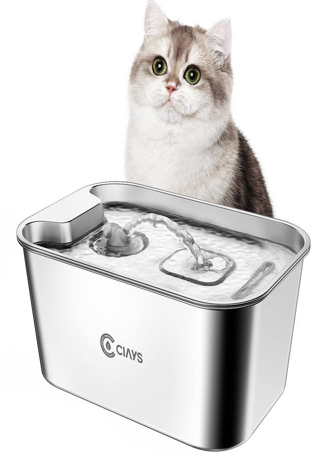 Ciays 61oz/1.8L Cat Water Fountain Stainless Steel Dog Water Bowl Dispenser Automatic Pet Water Fountain with Quiet Pump, Dishwasher Safe Design & Adjustable Water Flow for Cats, Dogs - Image 1