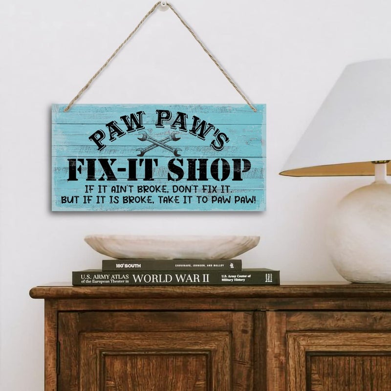 Razpah خمر "" Paw Paw's Fix-It Shop-It Shop "إذا لم يتم كسره ، فلا تقوم بإصلاحه. ولكن إذا تم كسره ، خذ الأمر إلى Paw Paw "Decor Decor Sign Printed Wood Plaque Signing Wood Sign Decor Home Gift for Grandpa 12" "X6" - Image 4