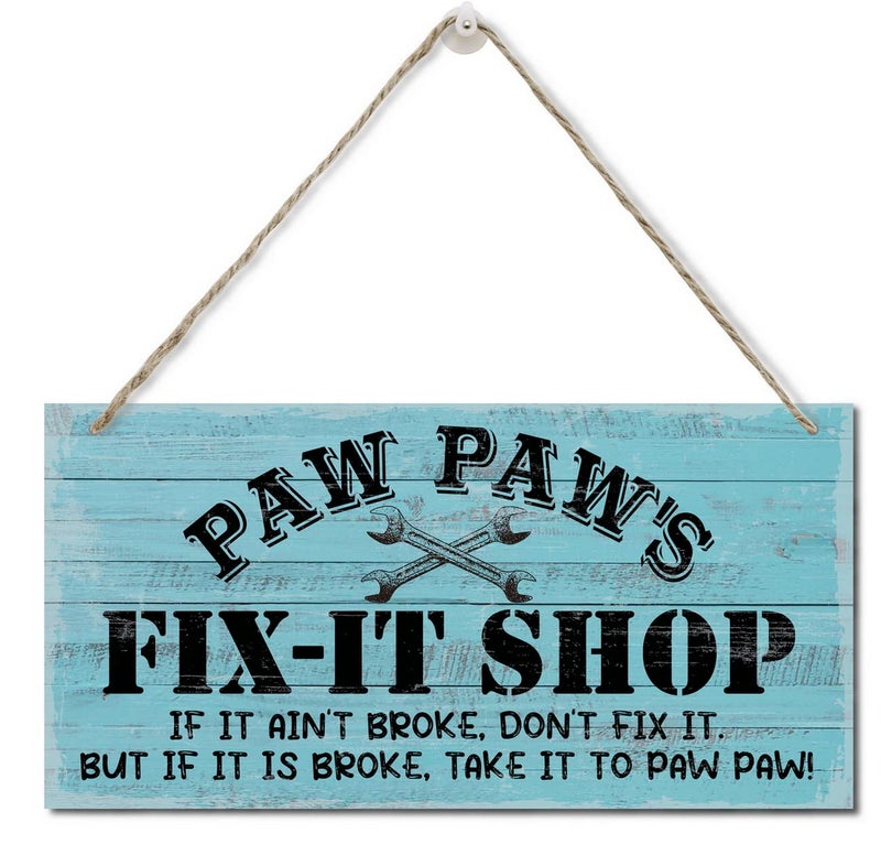 Razpah خمر "" Paw Paw's Fix-It Shop-It Shop "إذا لم يتم كسره ، فلا تقوم بإصلاحه. ولكن إذا تم كسره ، خذ الأمر إلى Paw Paw "Decor Decor Sign Printed Wood Plaque Signing Wood Sign Decor Home Gift for Grandpa 12" "X6" - Image 1