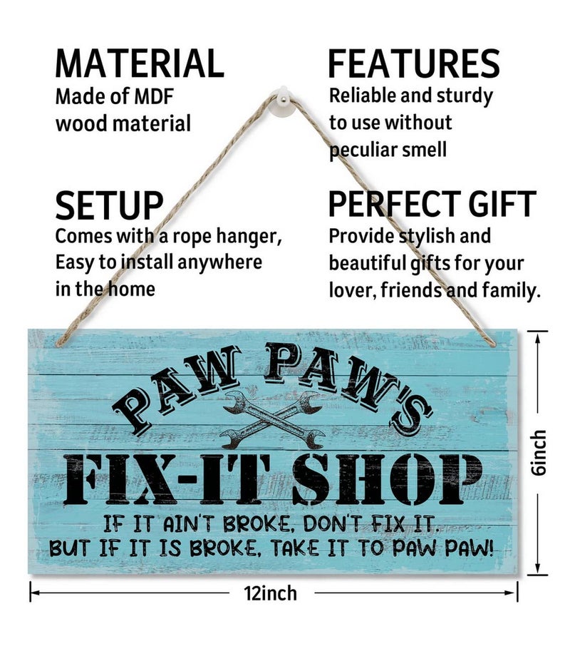 Razpah خمر "" Paw Paw's Fix-It Shop-It Shop "إذا لم يتم كسره ، فلا تقوم بإصلاحه. ولكن إذا تم كسره ، خذ الأمر إلى Paw Paw "Decor Decor Sign Printed Wood Plaque Signing Wood Sign Decor Home Gift for Grandpa 12" "X6" - Image 3